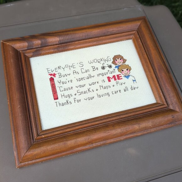 Vintage Needlepoint Framed Art Thank You For Daycare Provider - Picture 3 of 5